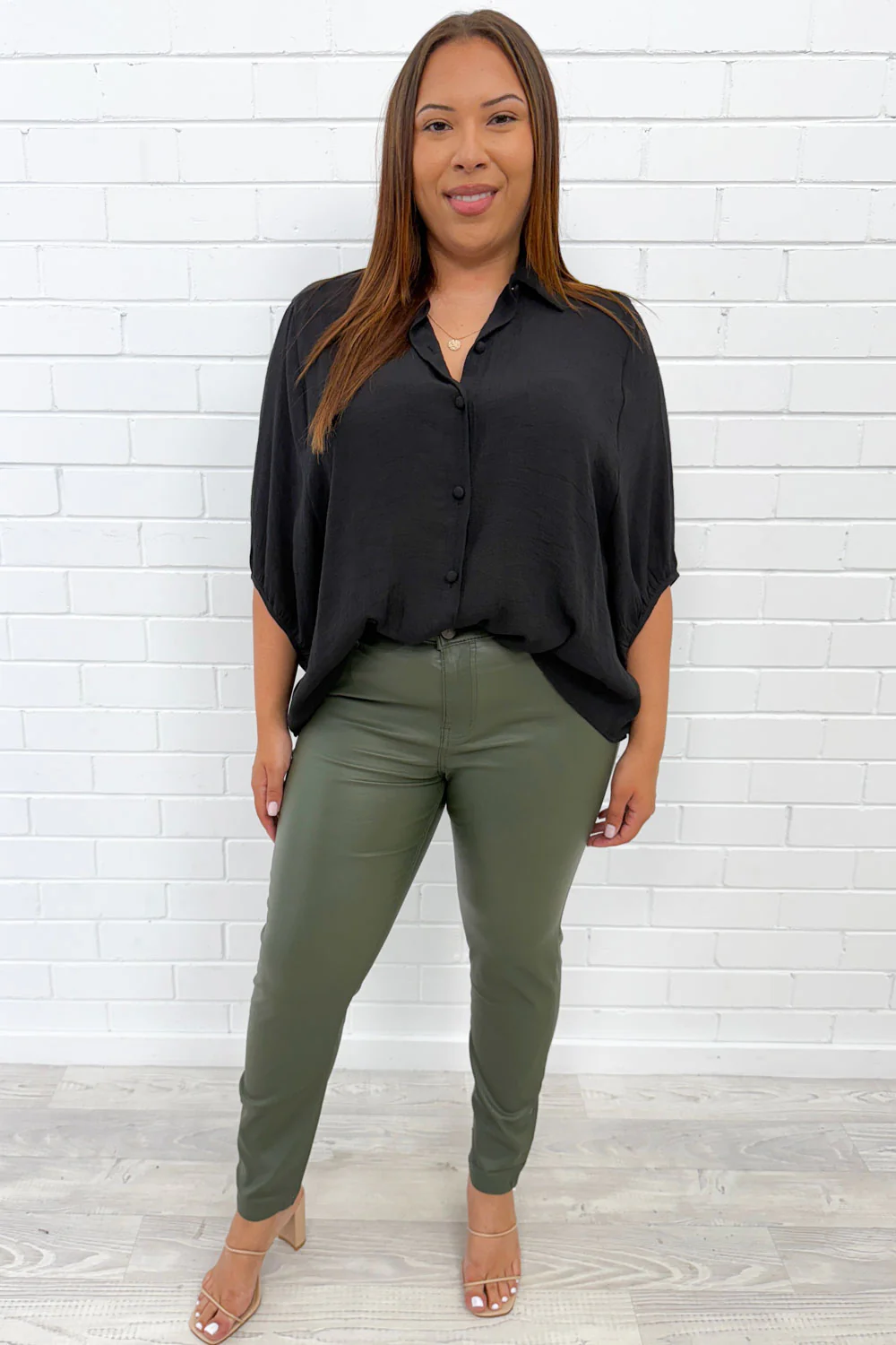 Pippa Wet Look Skinny Jeans - Khaki - Image 9