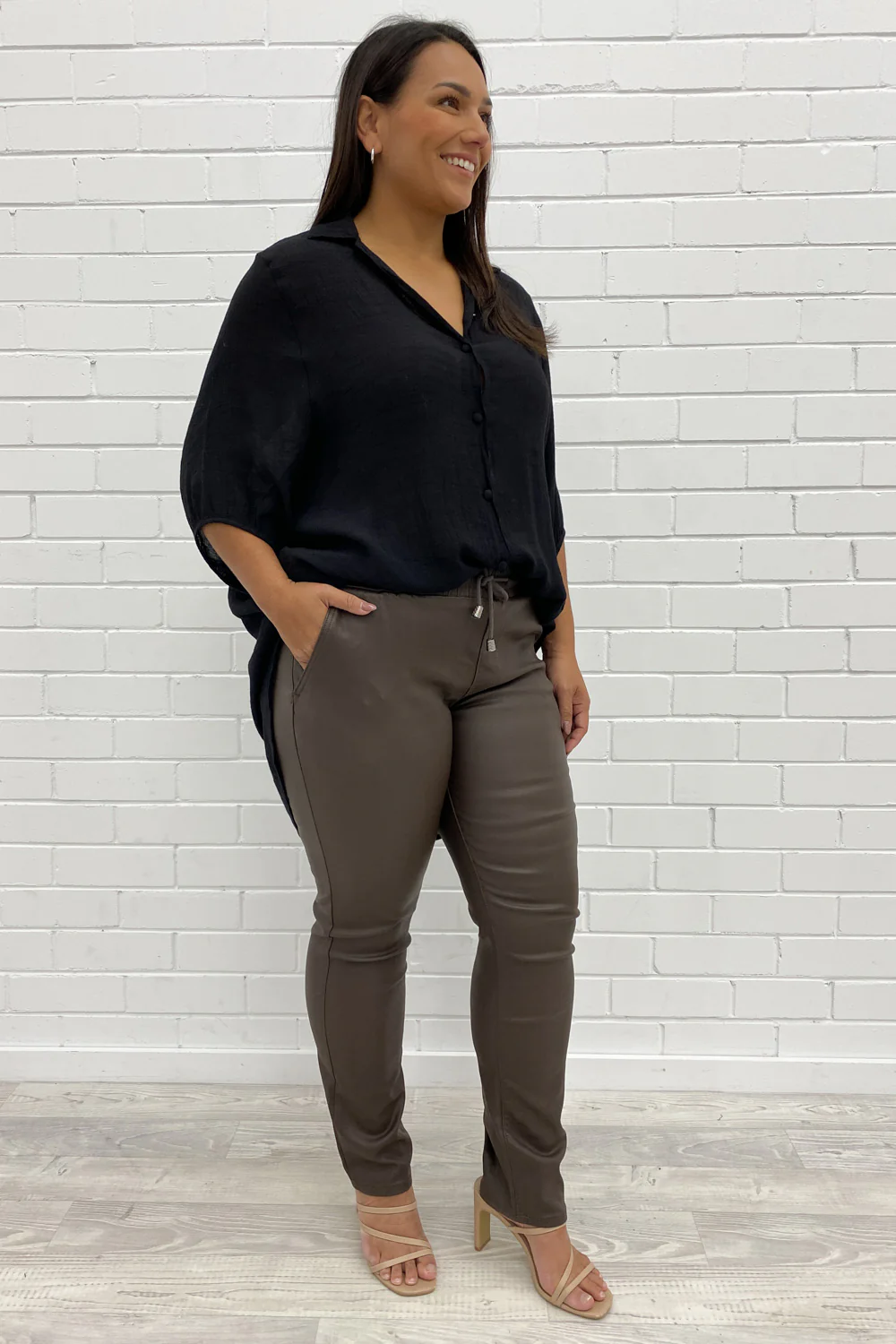 Pippa Wet Look Jogger - Chocolate - Image 10