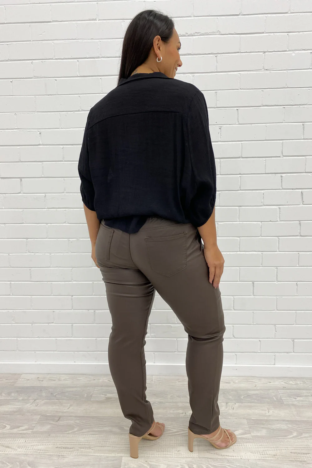 Pippa Wet Look Jogger - Chocolate - Image 11