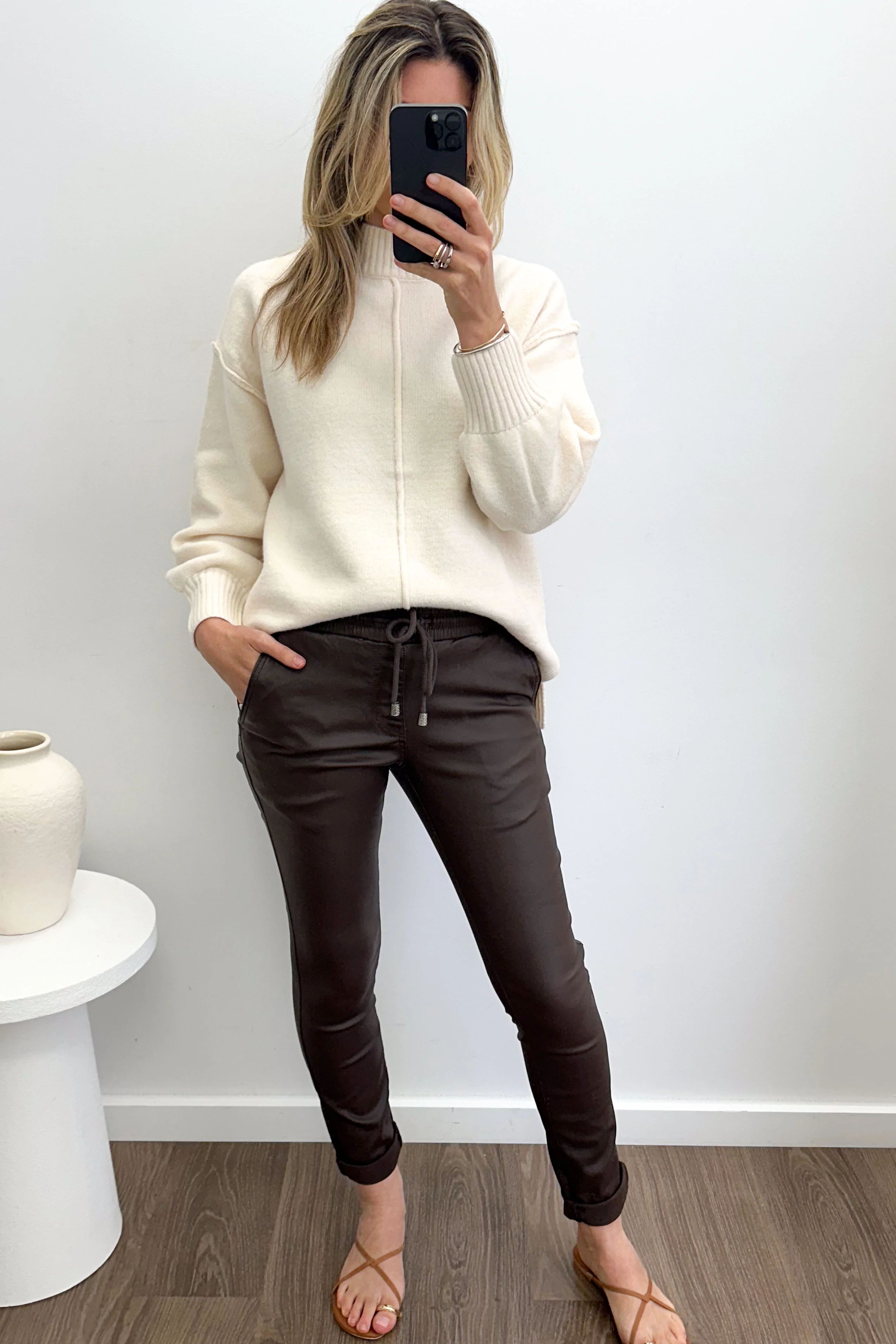 Pippa Wet Look Jogger - Chocolate - Image 6