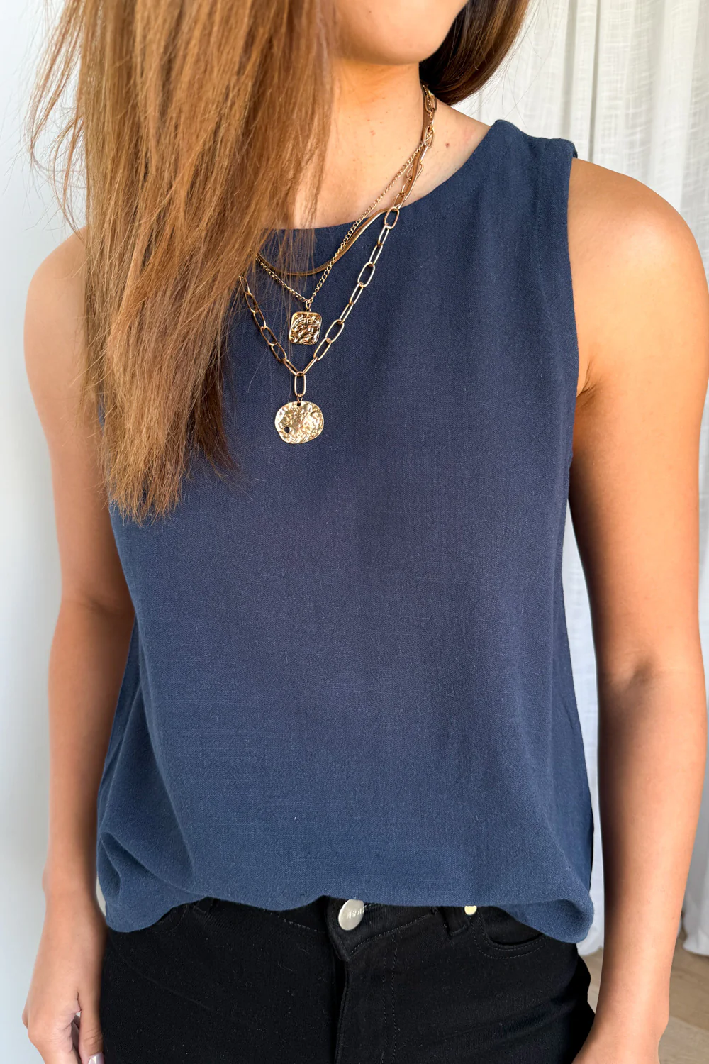 Rafaela Linen Top - Navy - Image 3