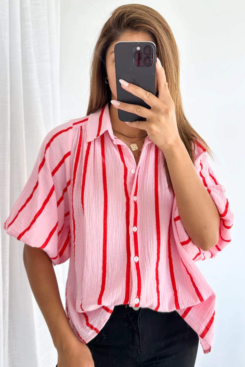 Rani Shirt - Pink Red Stripe - Image 7