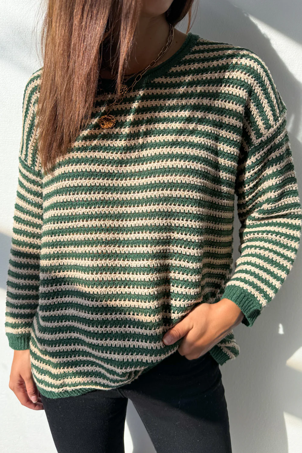 Raven Knit - Green Tan Stripe - Image 2