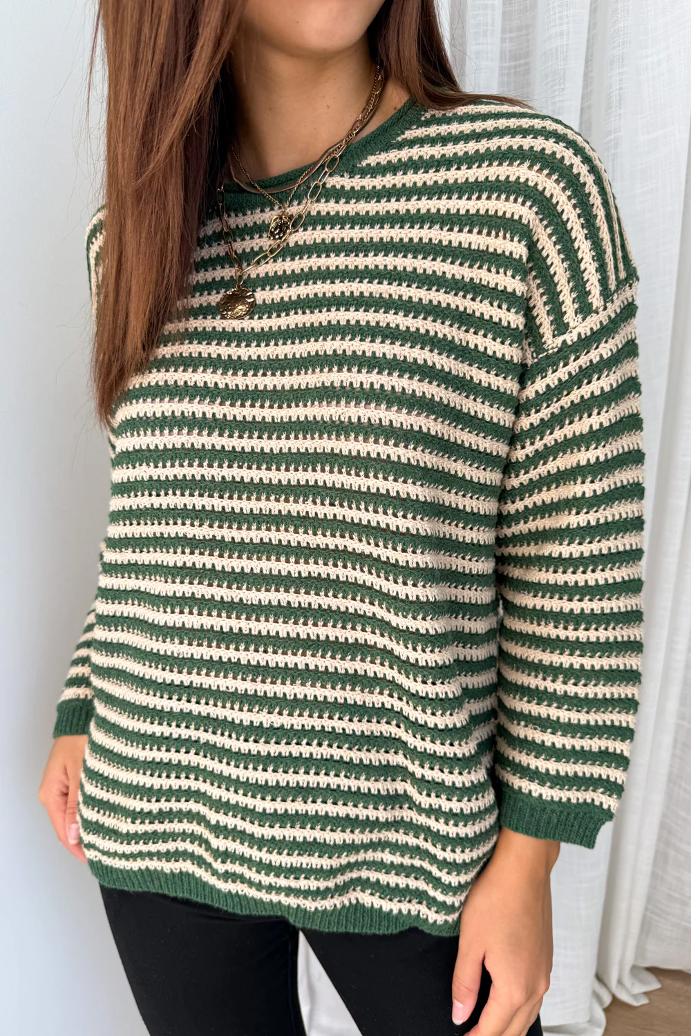 Raven Knit - Green Tan Stripe - Image 3