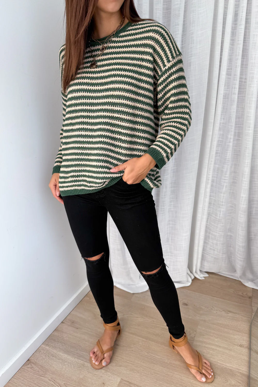 Raven Knit - Green Tan Stripe - Image 4