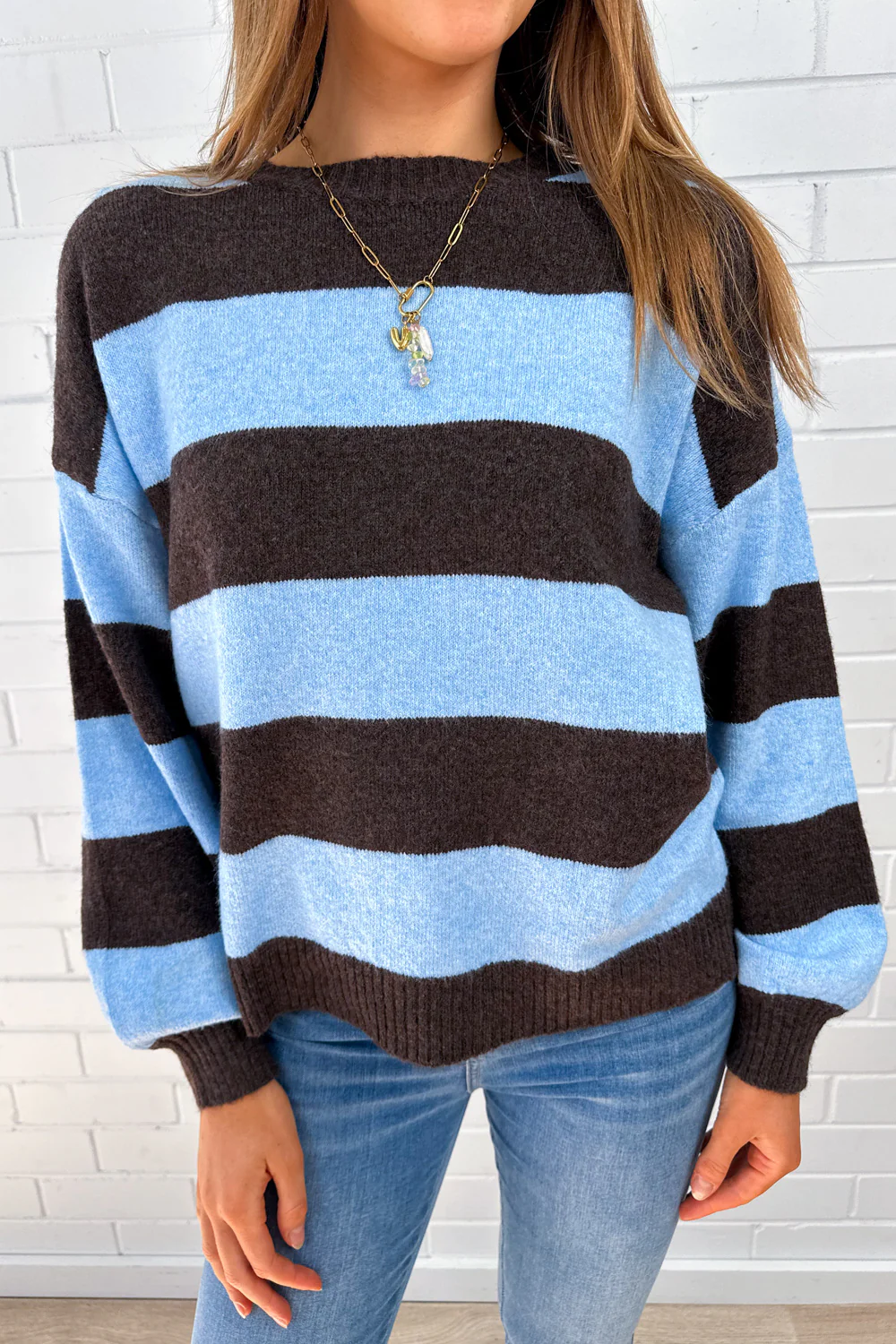 Raye Knit - Chocolate Blue Stripe - Image 2