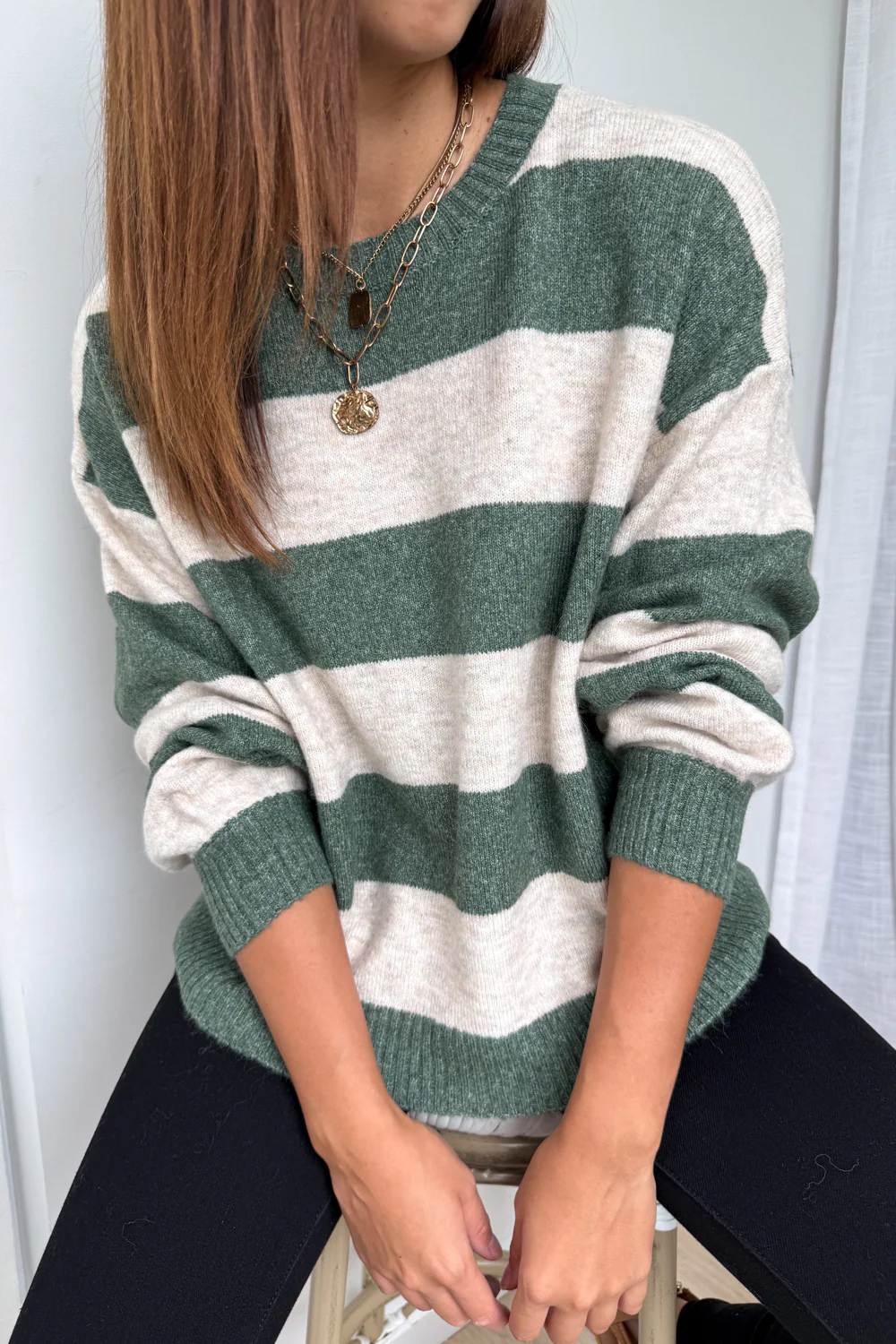 Raye Knit - Olive Natural Stripe - Image 2