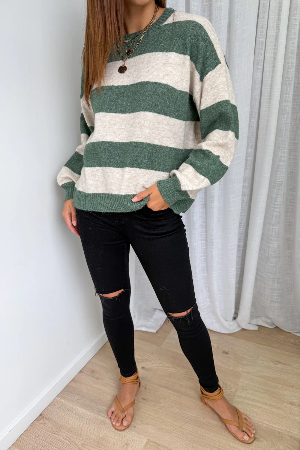 Raye Knit - Olive Natural Stripe - Image 4