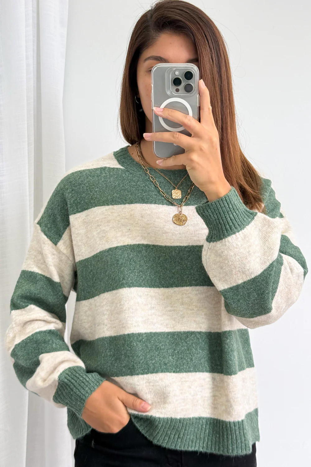 Raye Knit - Olive Natural Stripe - Image 8