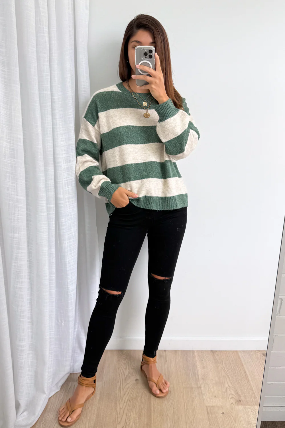 Raye Knit - Olive Natural Stripe - Image 9