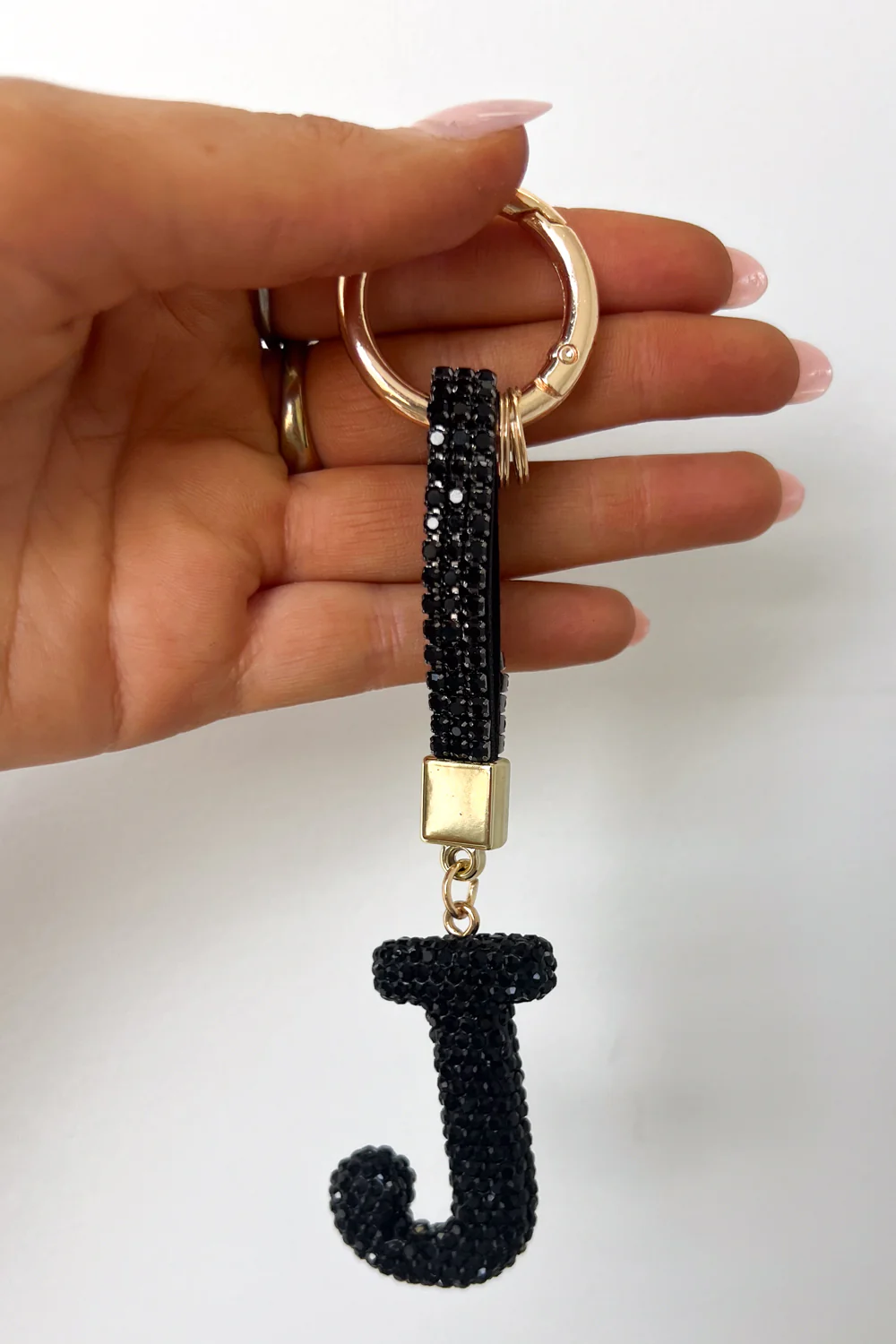 Rhinestone Initial Keyring - Black Rhinestone - Image 3
