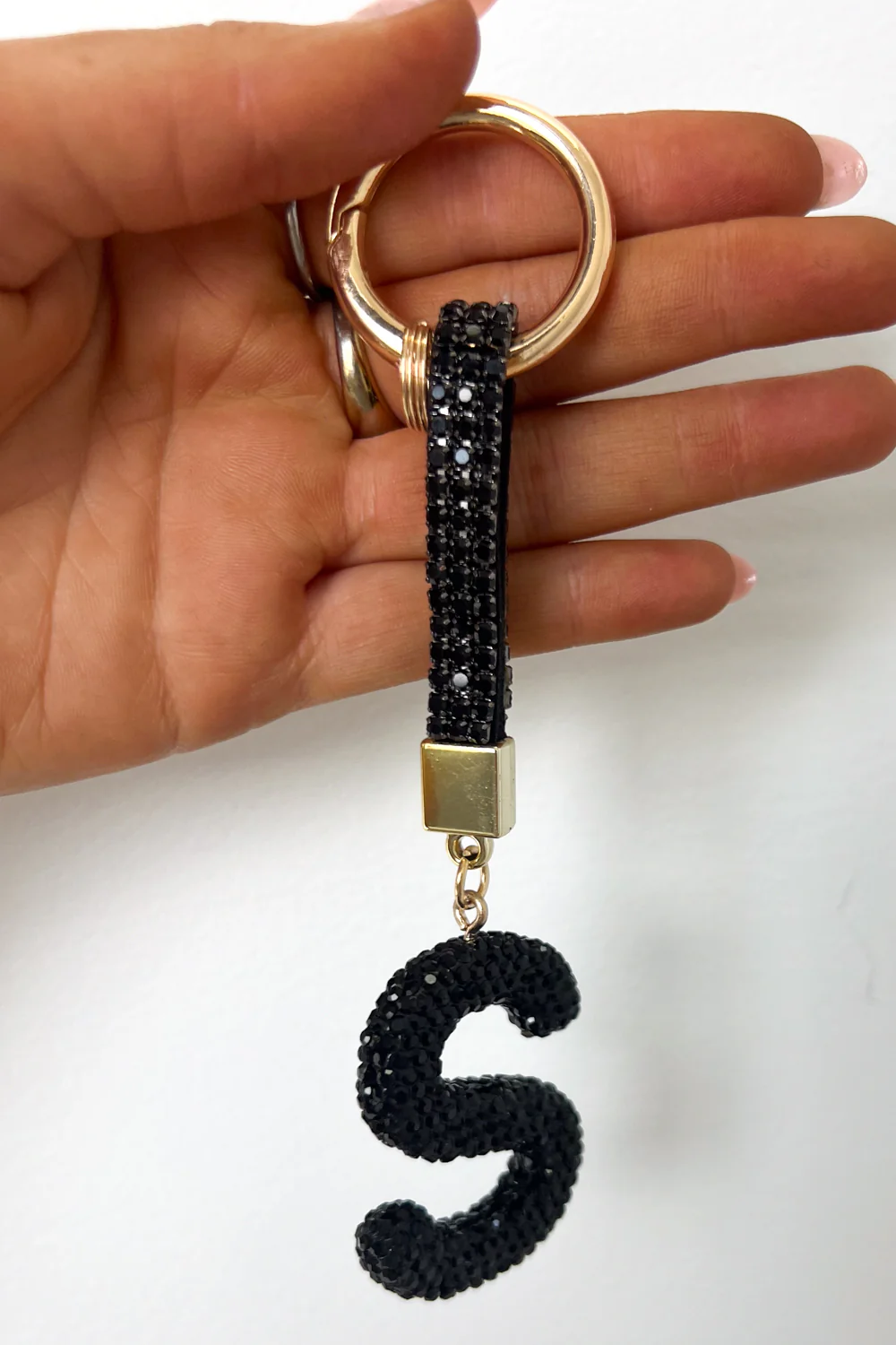 Rhinestone Initial Keyring - Black Rhinestone - Image 4