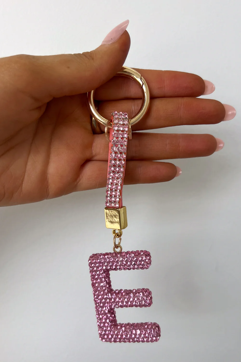 Rhinestone Initial Keyring - Pink Rhinestone - Image 3