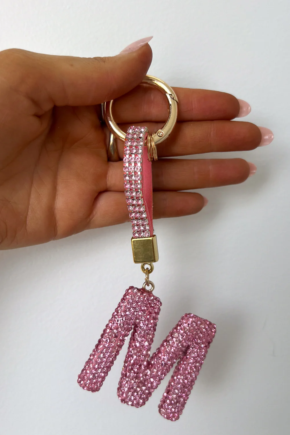 Rhinestone Initial Keyring - Pink Rhinestone - Image 6