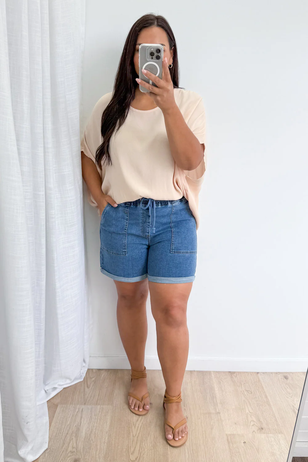 Roll Up Denim Shorts - Mid Denim - Image 13