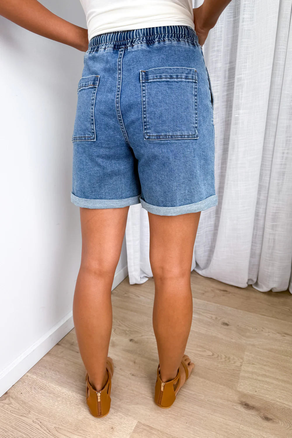 Roll Up Denim Shorts - Mid Denim - Image 5