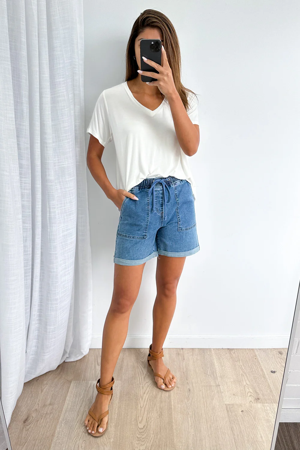 Roll Up Denim Shorts - Mid Denim - Image 8