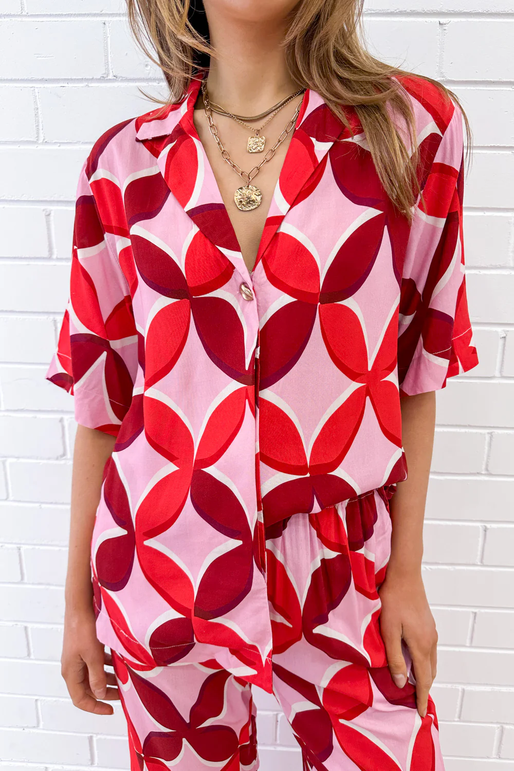 Rosanna Shirt - Pink Red Print - Image 15