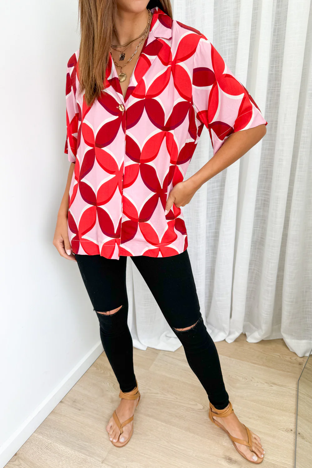 Rosanna Shirt - Pink Red Print - Image 3