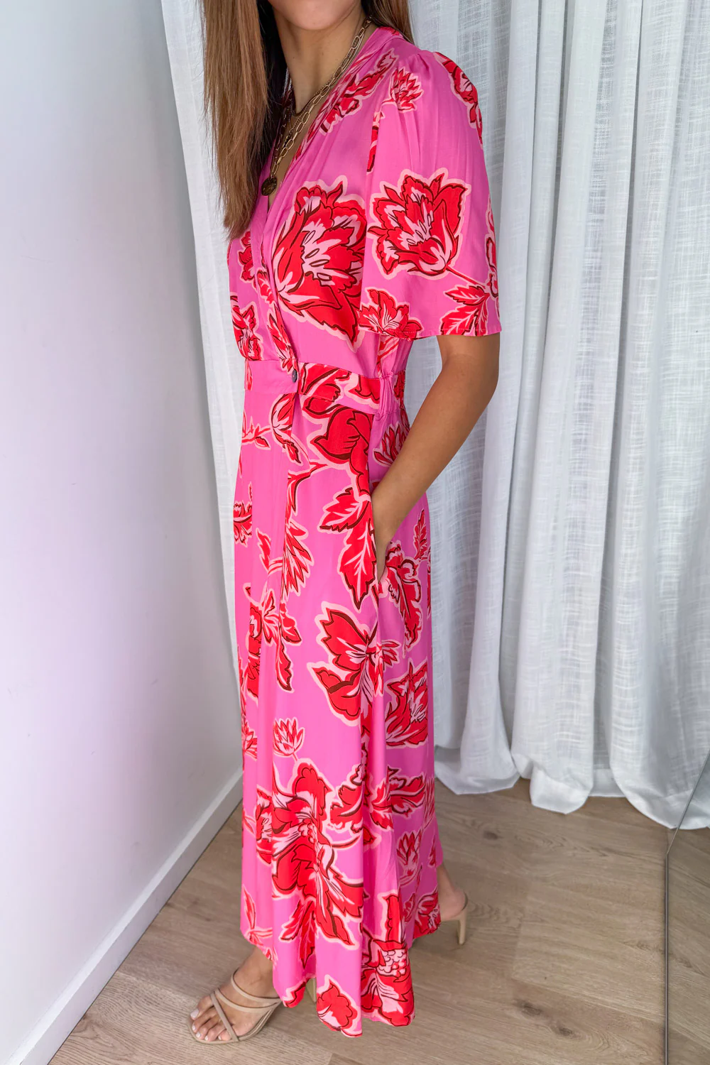 Rosewood Floral Dress - Pink Red Floral - Image 3