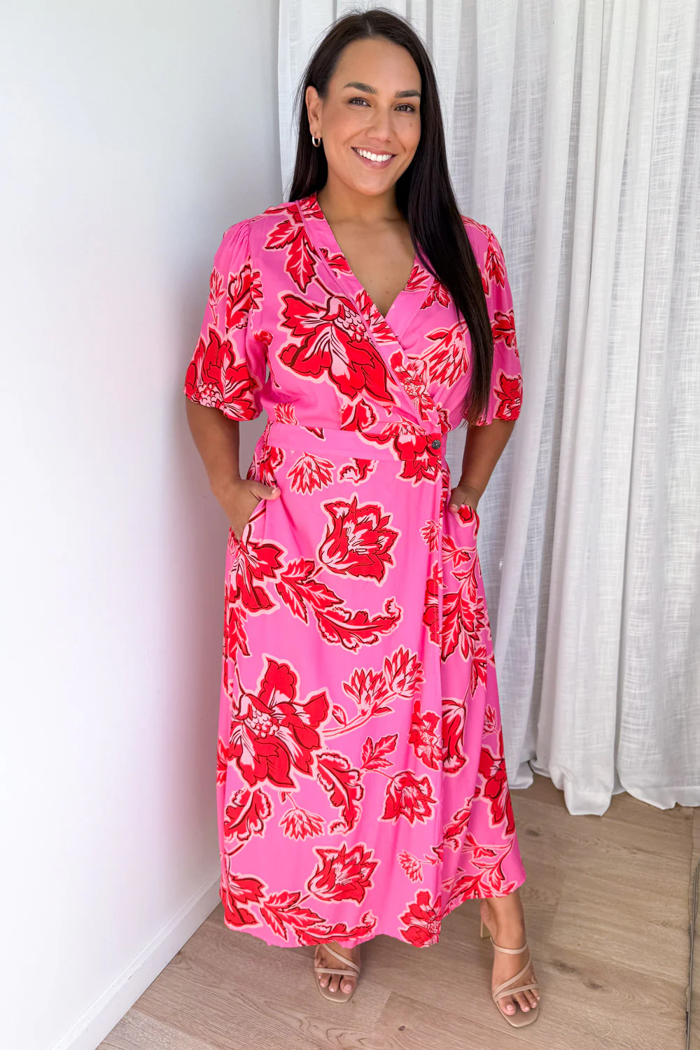 Rosewood Floral Dress - Pink Red Floral - Image 7
