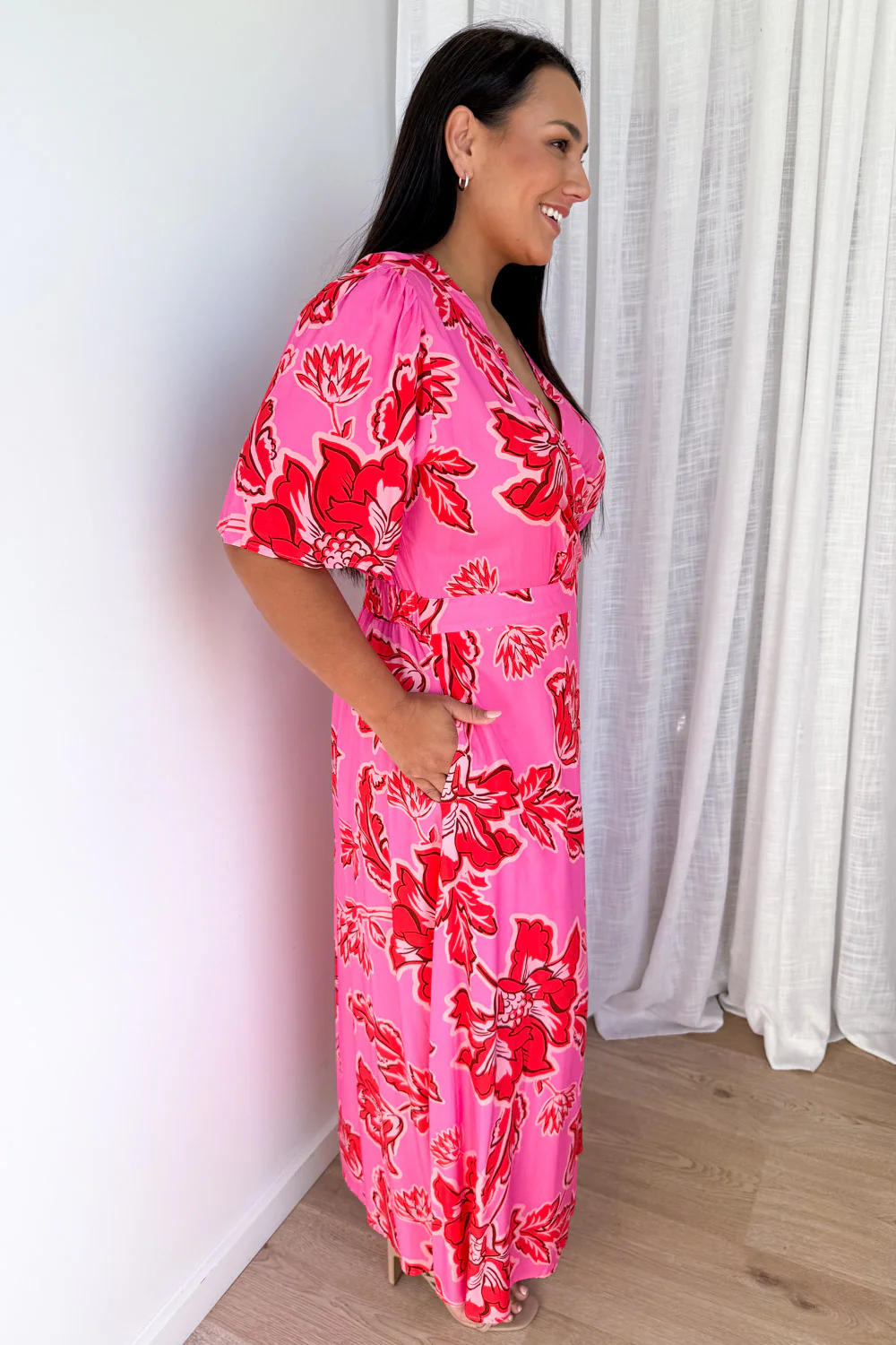 Rosewood Floral Dress - Pink Red Floral - Image 8