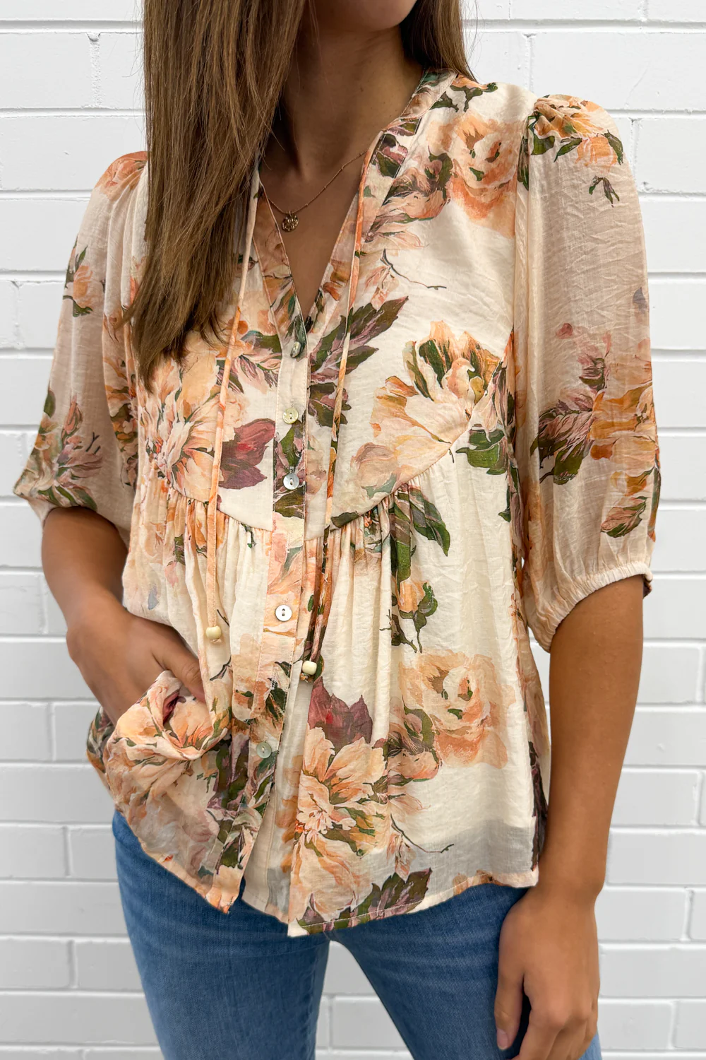 Sara Blouse - Peach Floral - Image 4