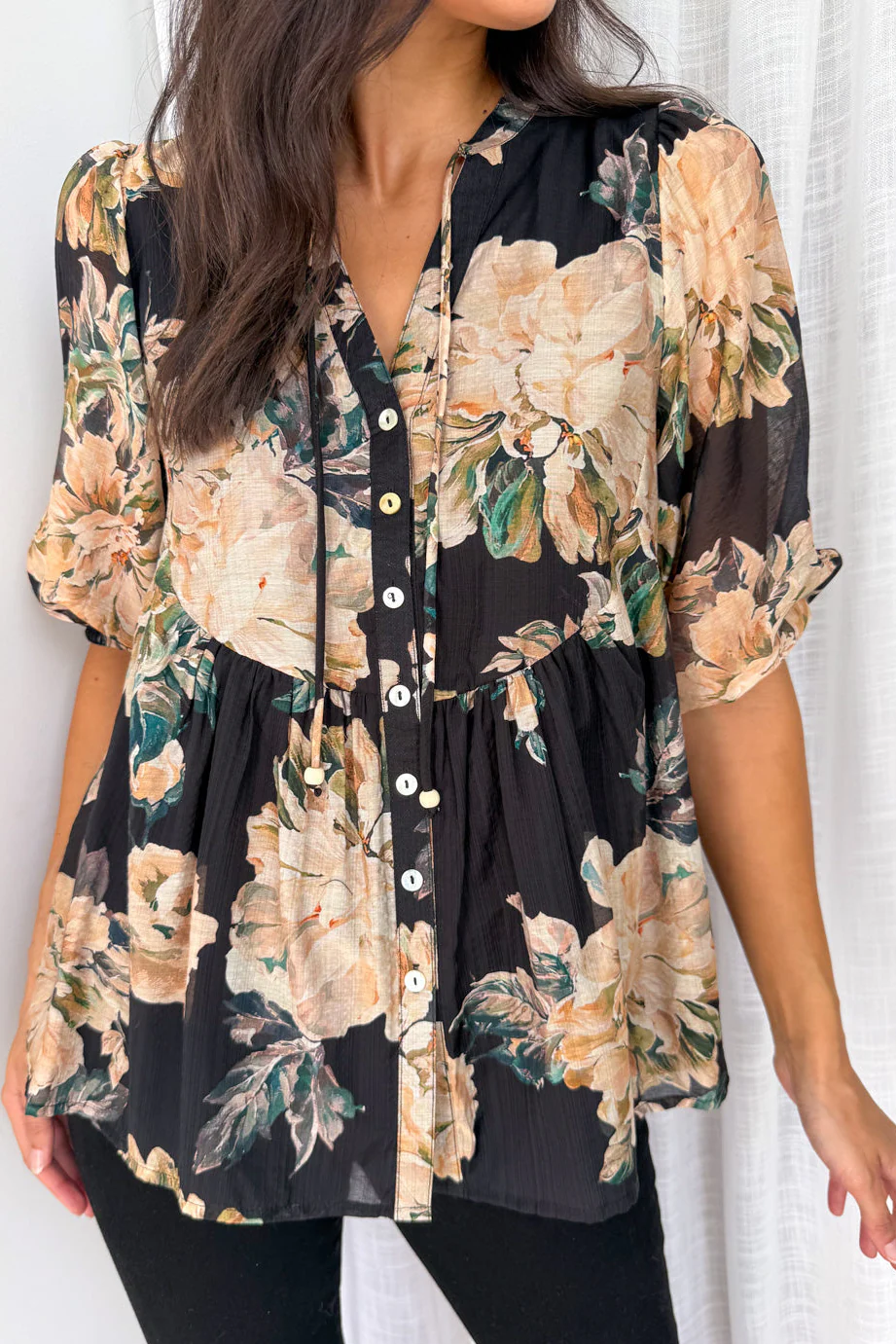 Sara Blouse - Black Floral - Image 2