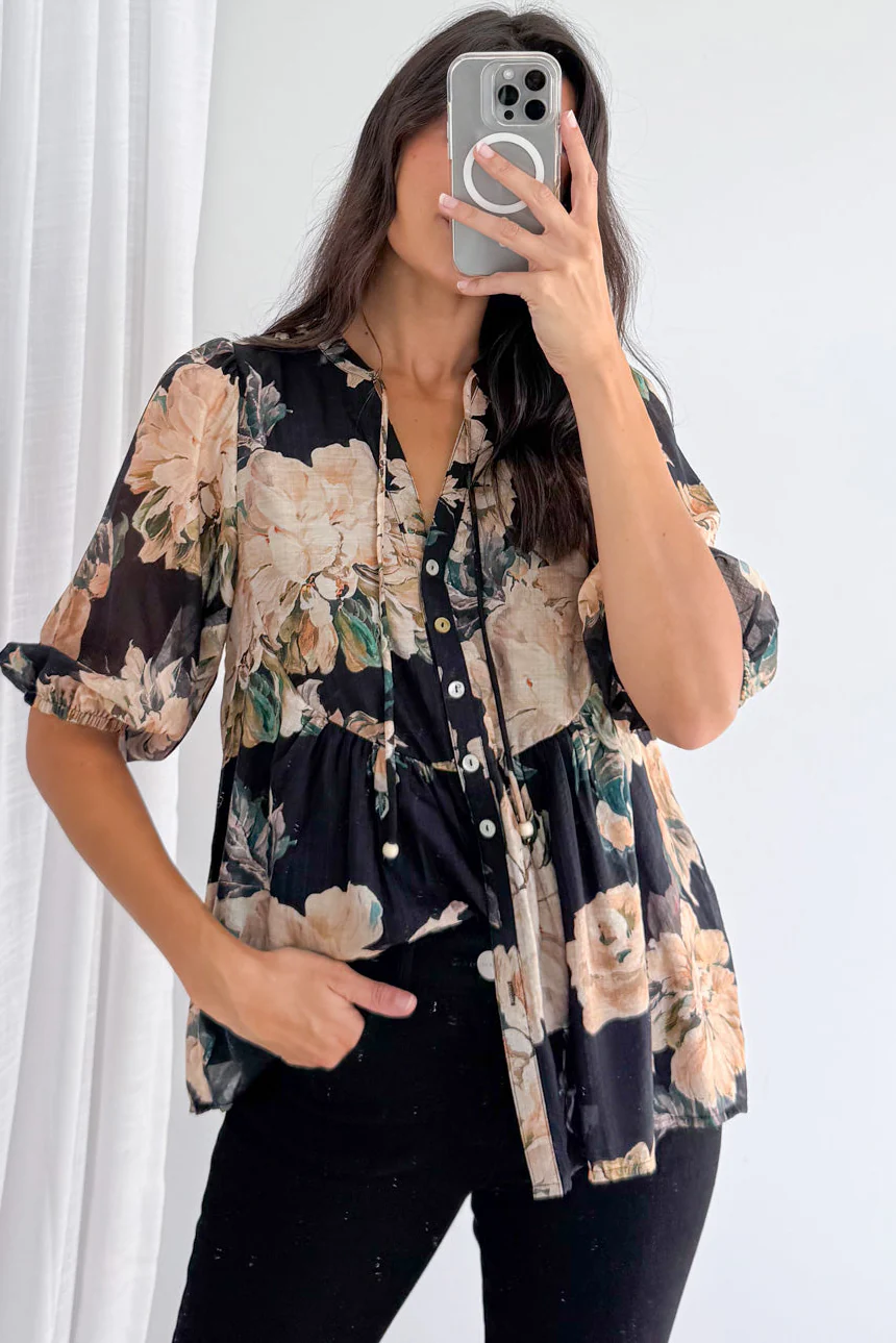 Sara Blouse - Black Floral - Image 5
