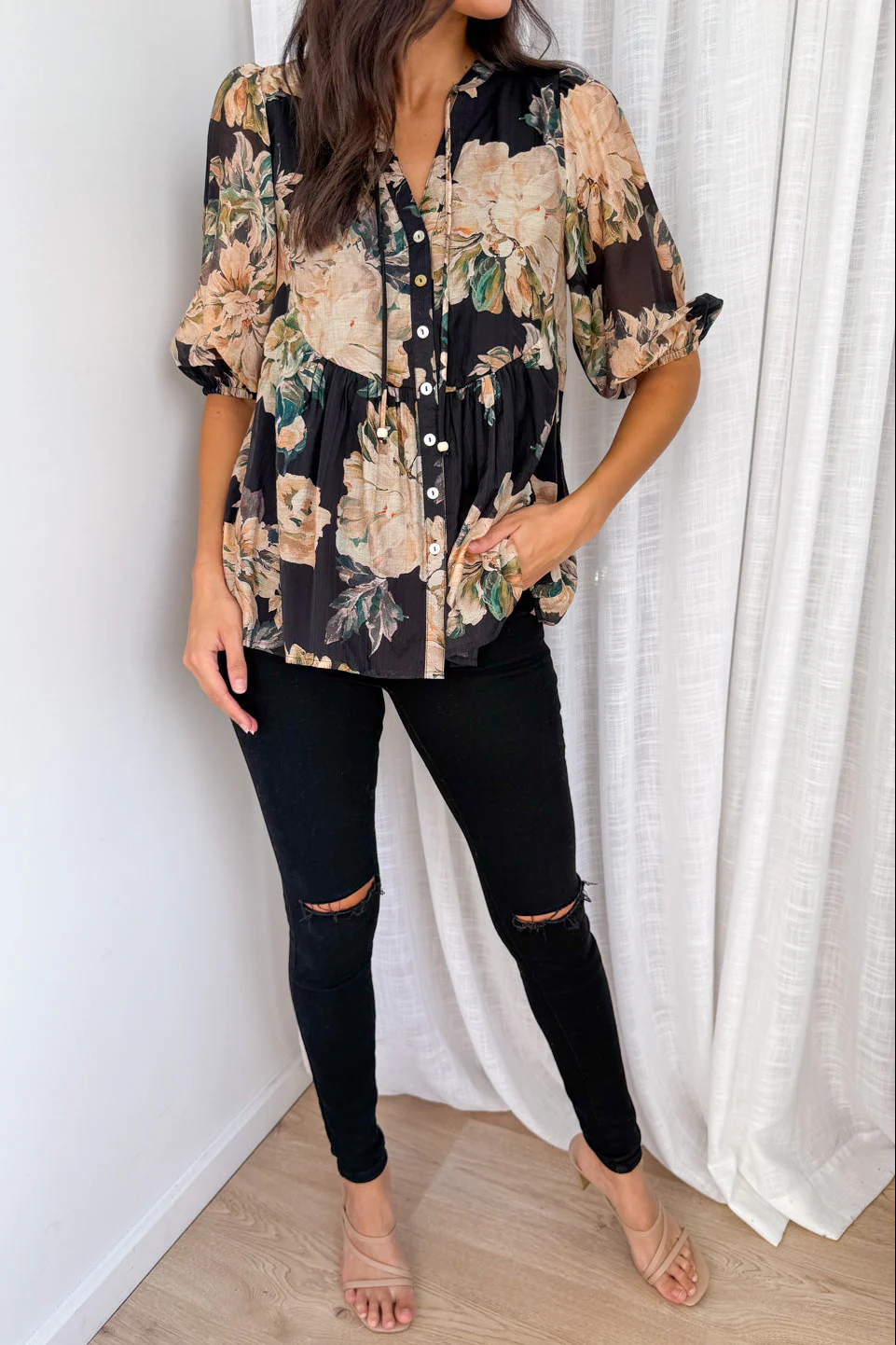 Sara Blouse - Black Floral - Image 7