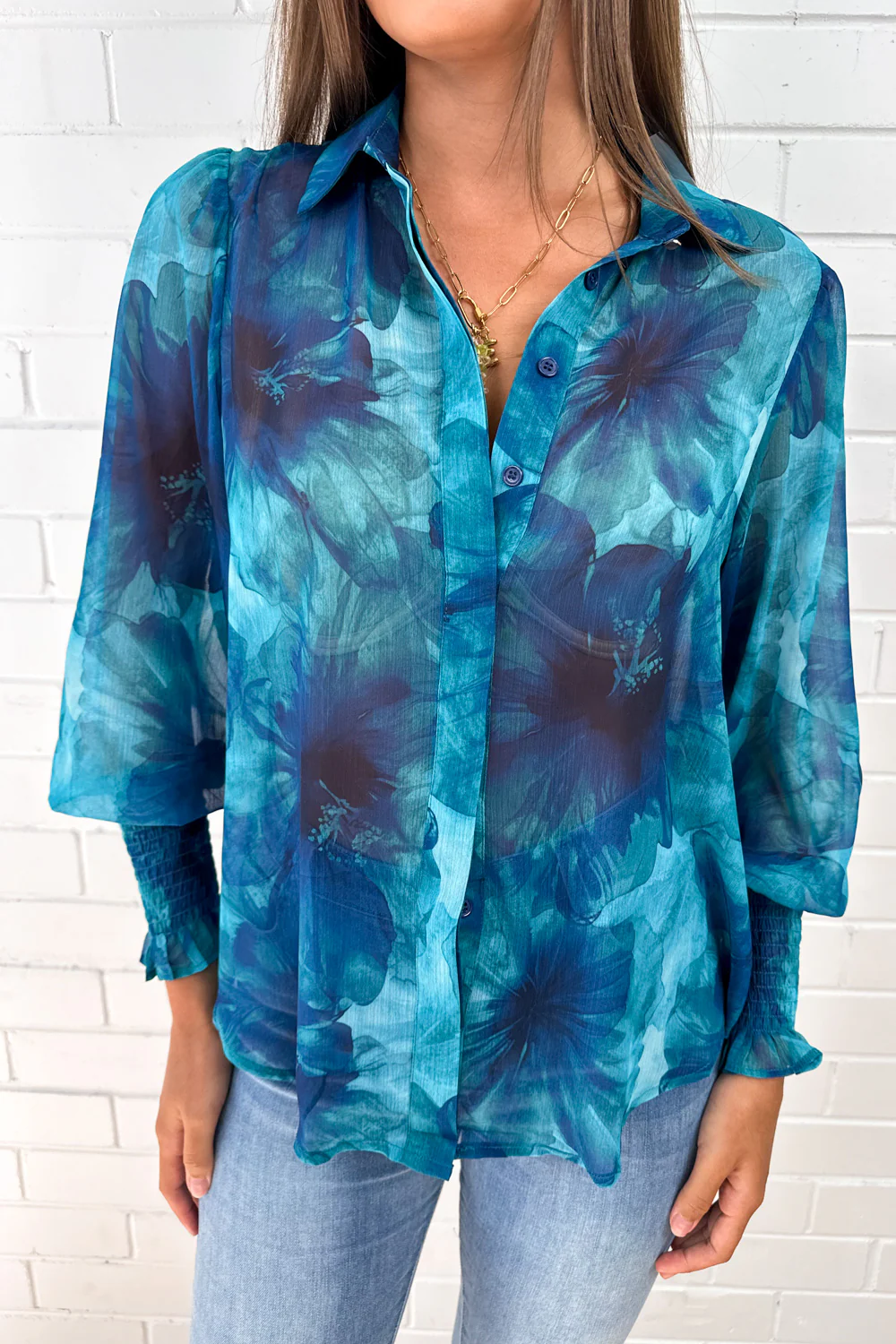 Selene Blouse - Teal Floral - Image 2