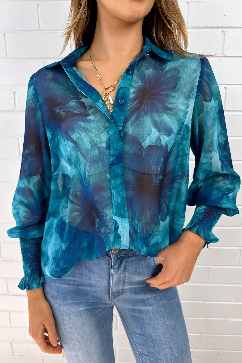 Selene Blouse - Teal Floral - Image 3