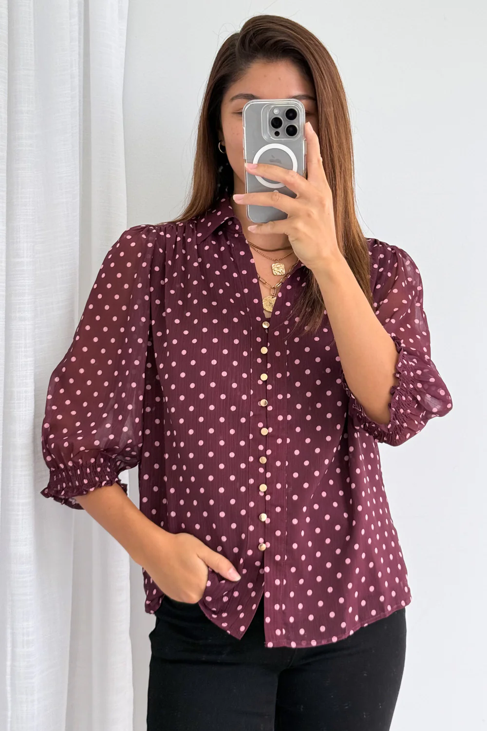 Siani Shirt - Pink Wine Spot - Image 9