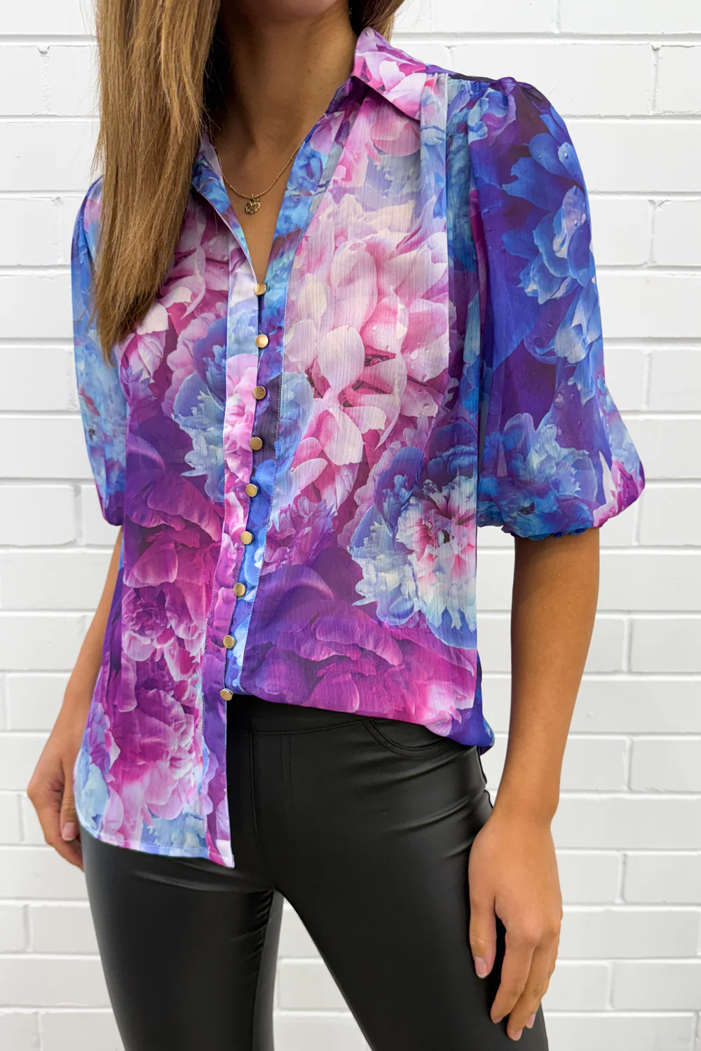 Siani Shirt - Purple Blue Floral - Image 3