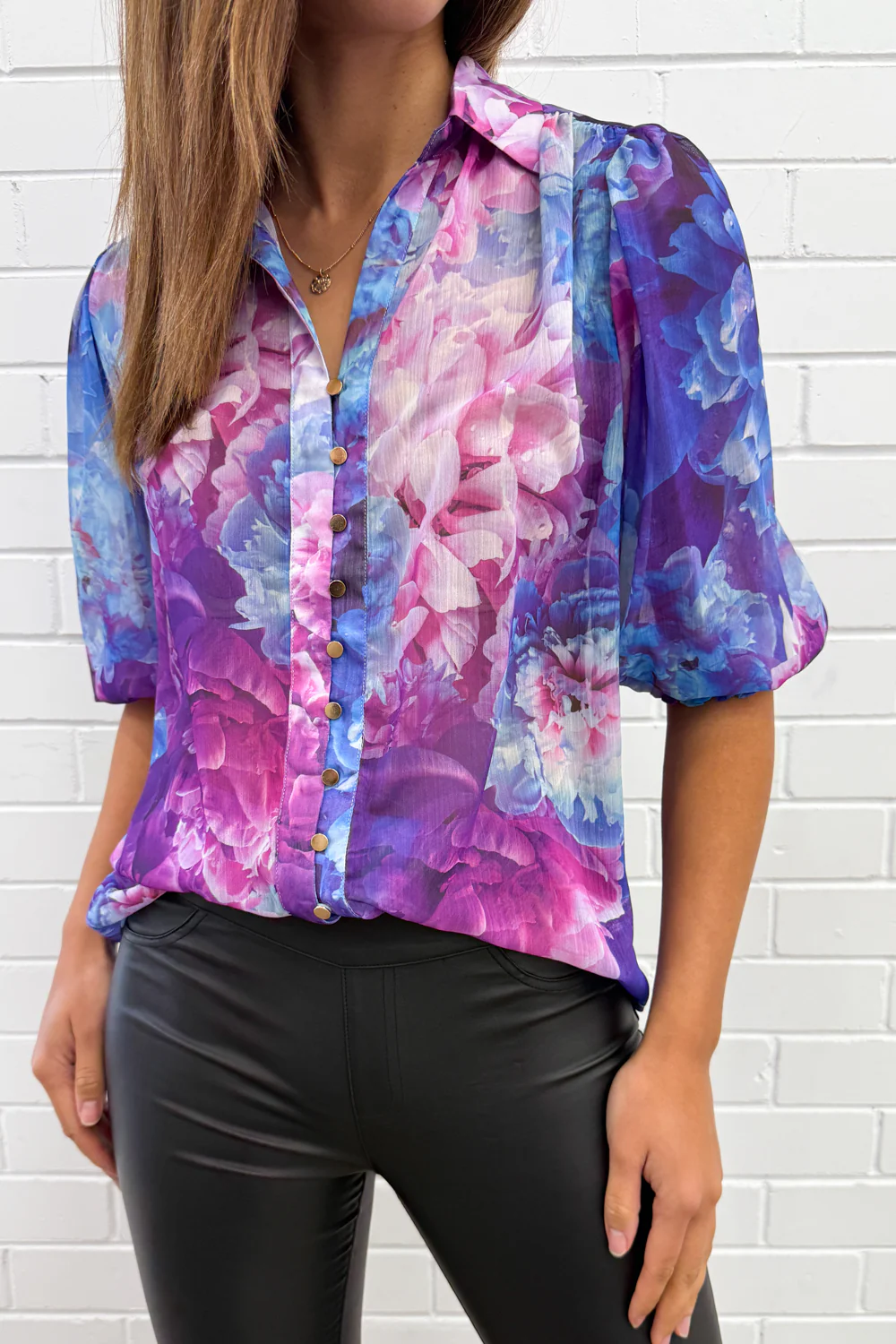 Siani Shirt - Purple Blue Floral - Image 4