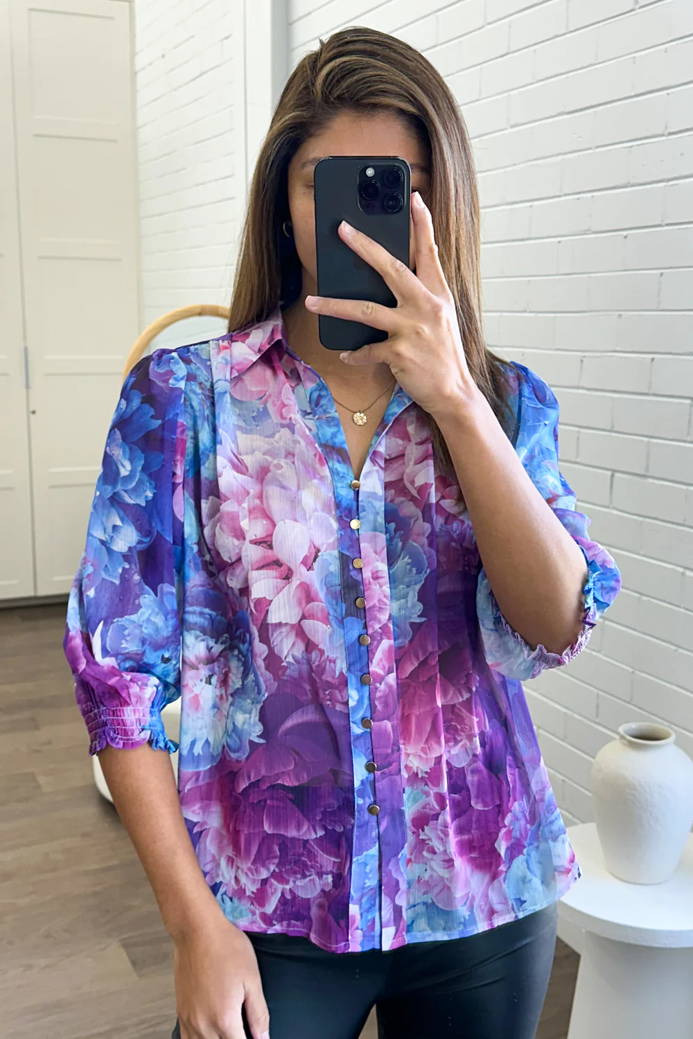 Siani Shirt - Purple Blue Floral - Image 5
