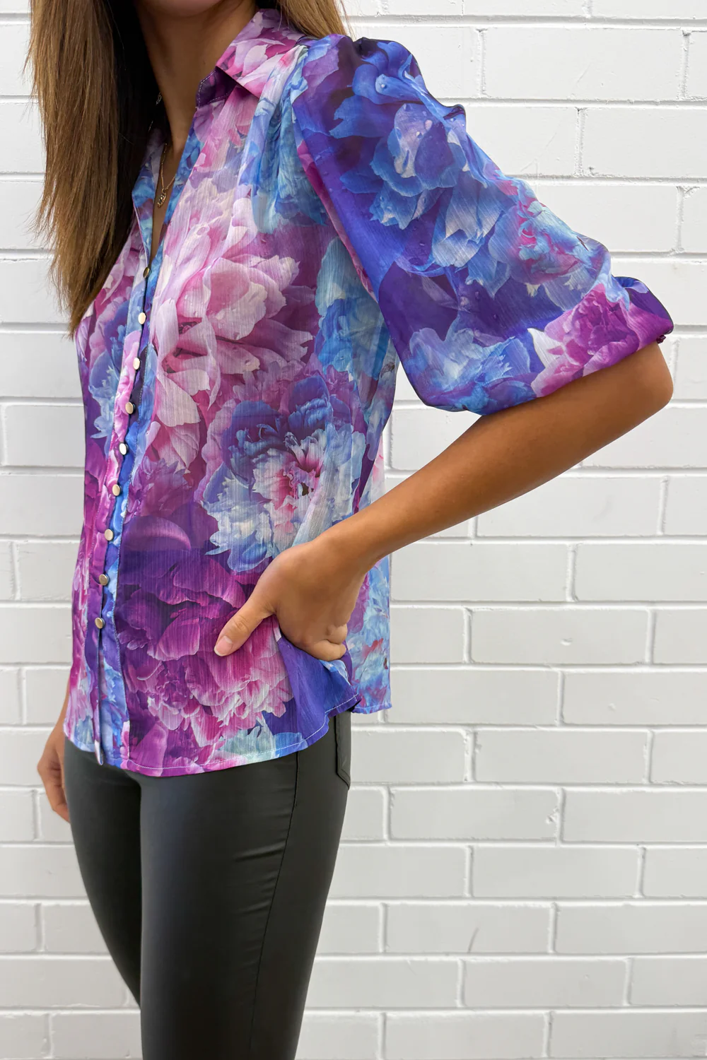 Siani Shirt - Purple Blue Floral - Image 8