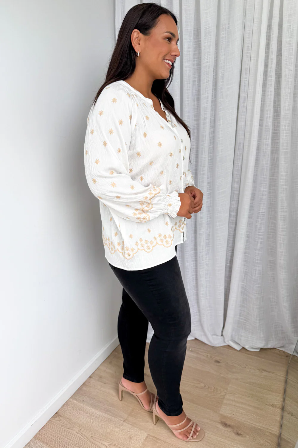 Sophie Blouse - White Tan Boho - Image 10
