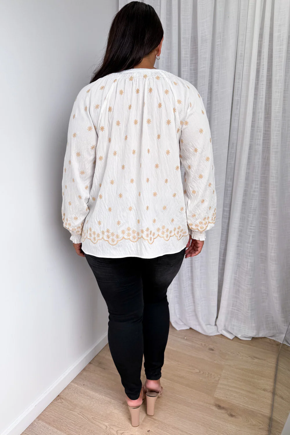 Sophie Blouse - White Tan Boho - Image 11