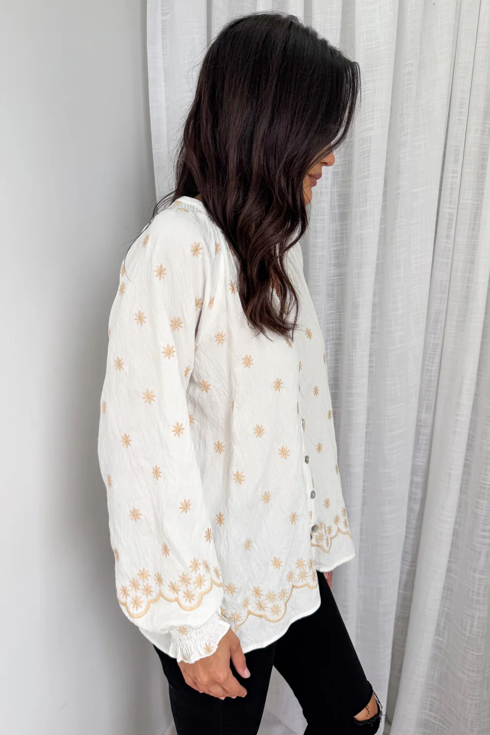 Sophie Blouse - White Tan Boho - Image 5