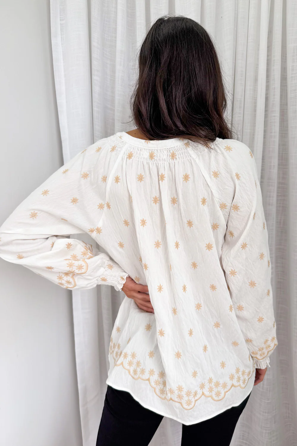 Sophie Blouse - White Tan Boho - Image 6