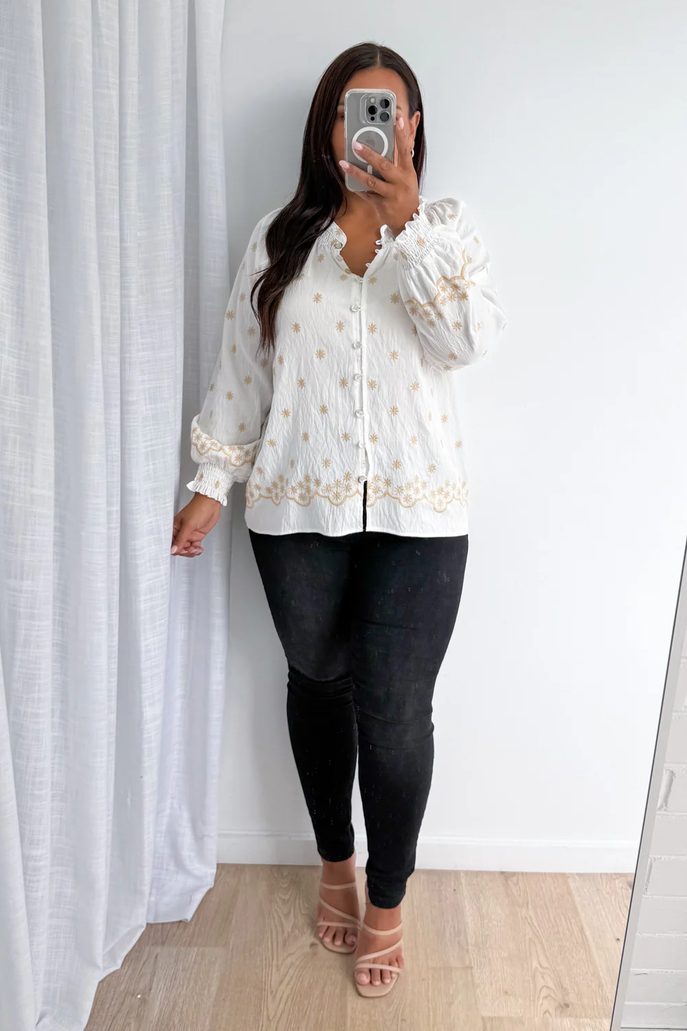 Sophie Blouse - White Tan Boho - Image 8