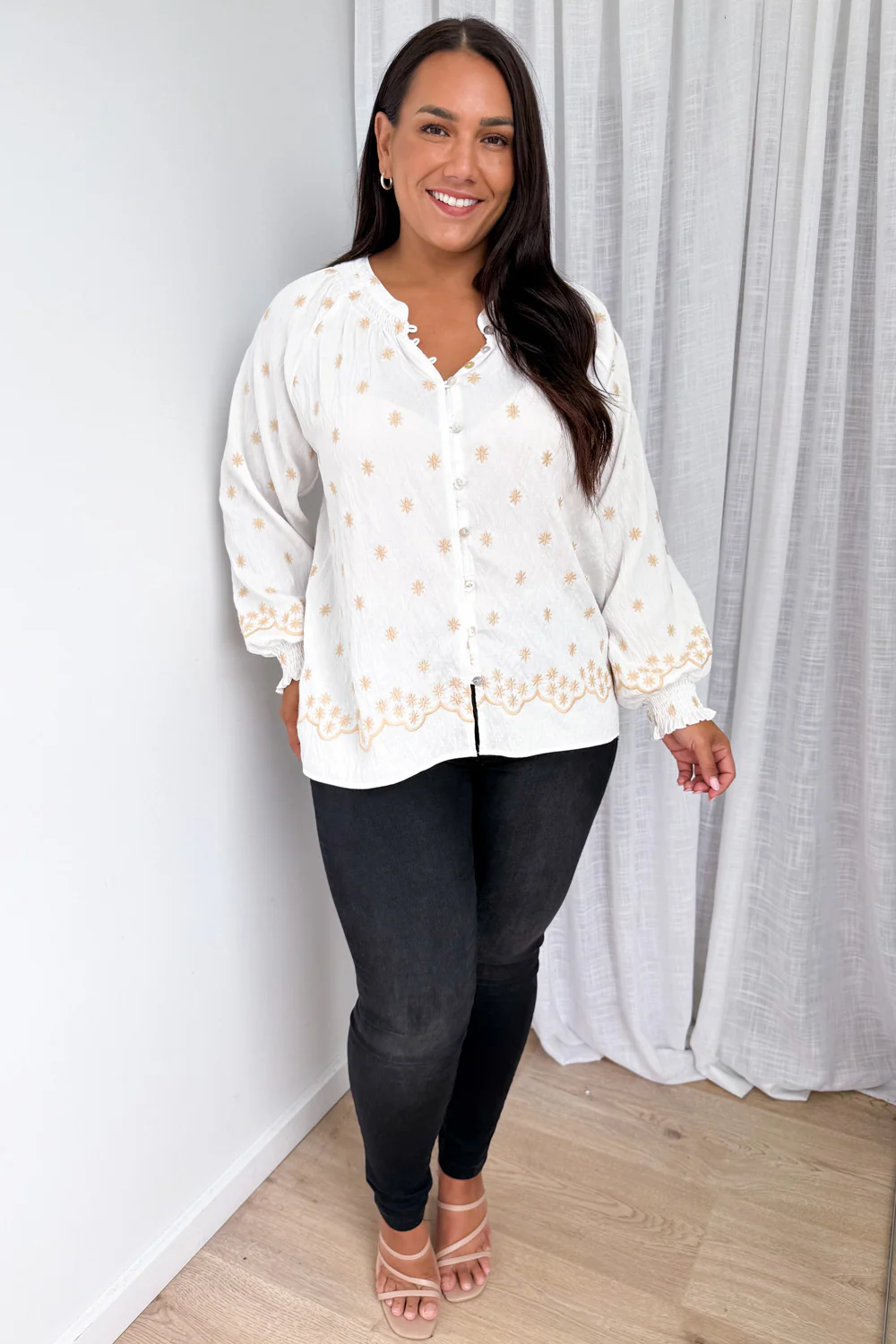 Sophie Blouse - White Tan Boho - Image 9