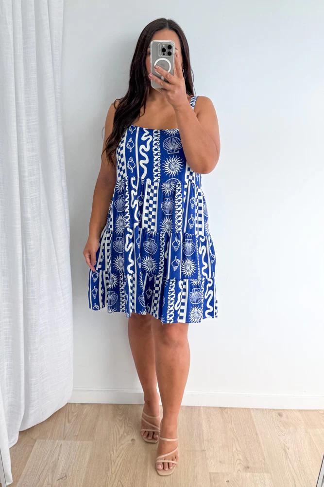 Tansy Dress - Blue White Print - Image 9