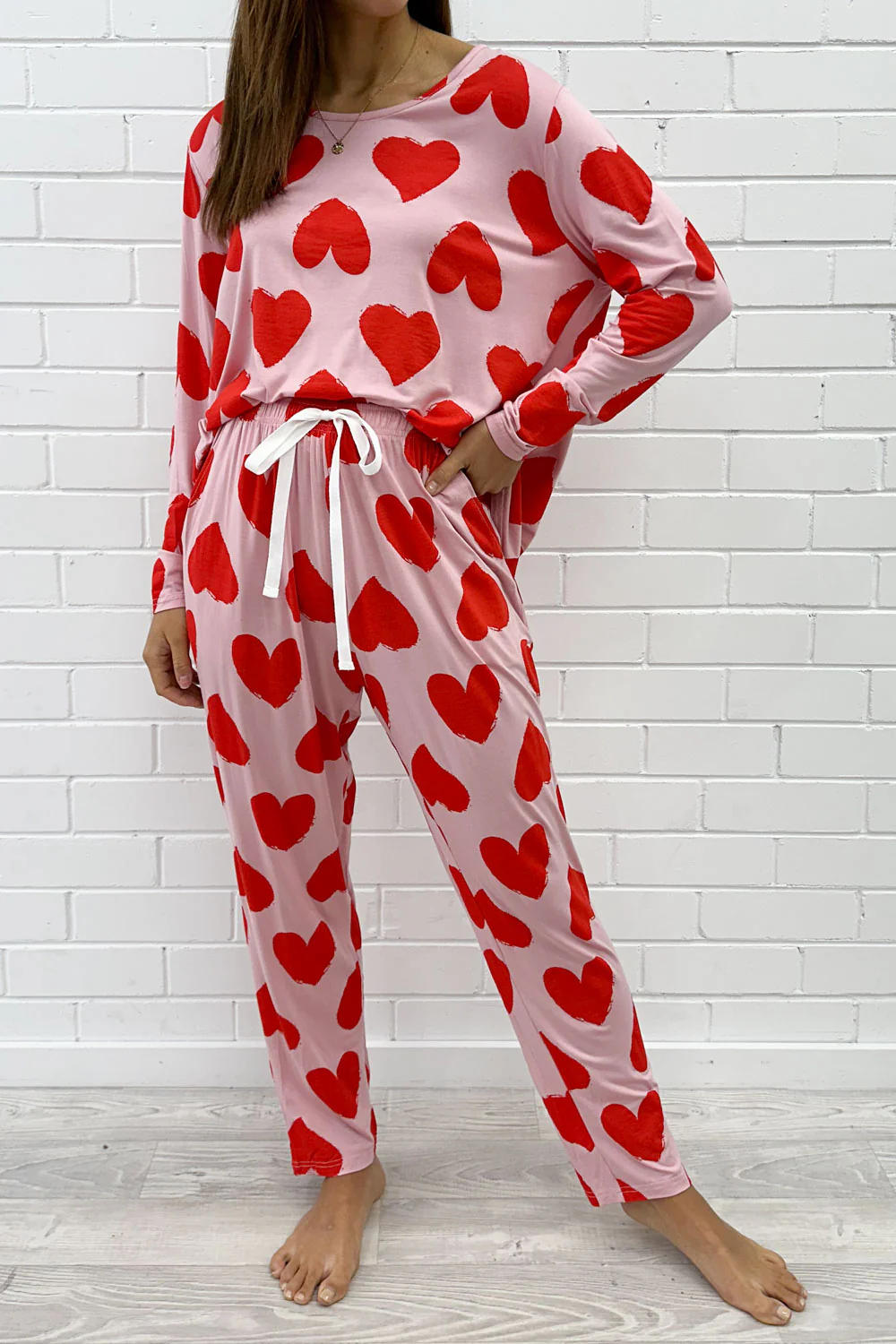 The Comfiest PJs Long Sleeved Tee & Pants Set - Red Hearts - Image 10