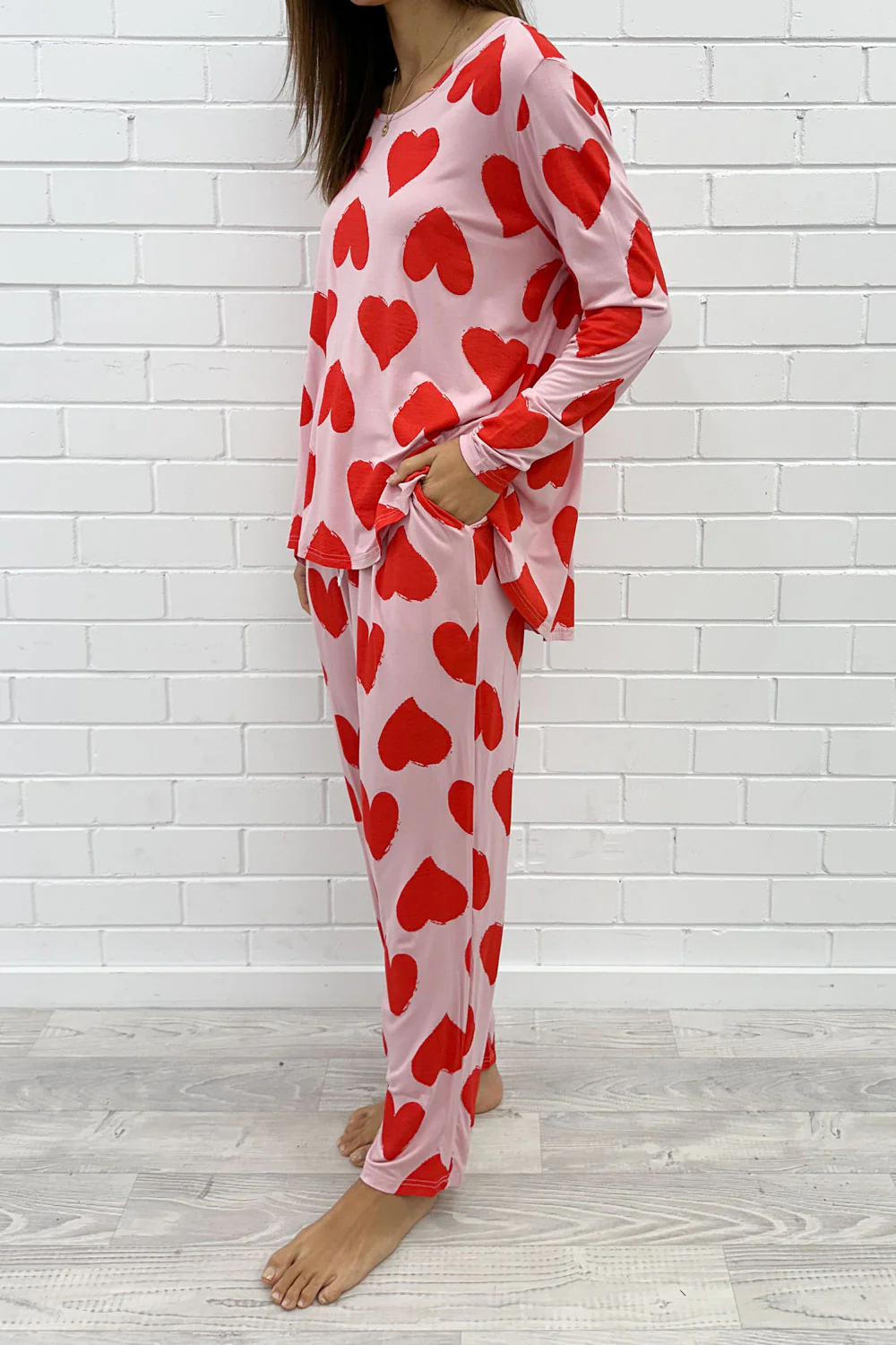 The Comfiest PJs Long Sleeved Tee & Pants Set - Red Hearts - Image 13