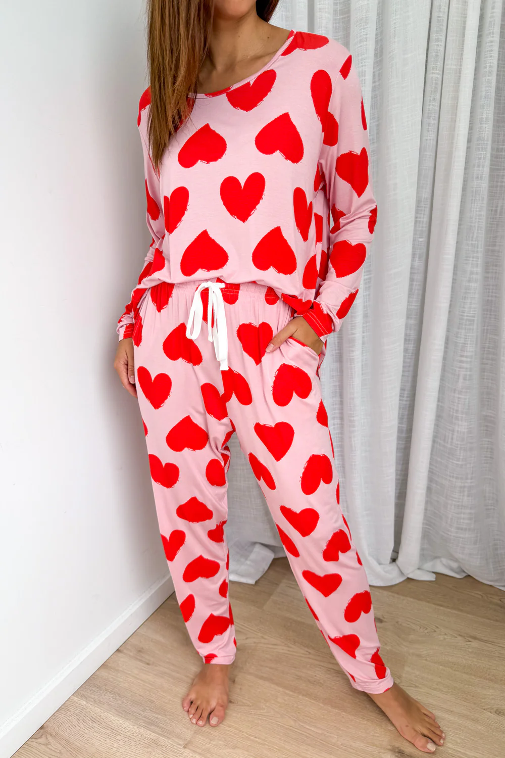 The Comfiest PJs Long Sleeved Tee & Pants Set - Red Hearts - Image 2