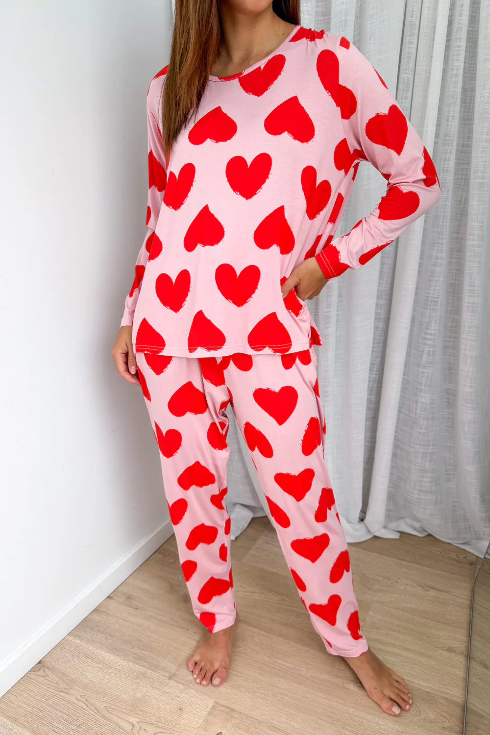 The Comfiest PJs Long Sleeved Tee & Pants Set - Red Hearts - Image 3