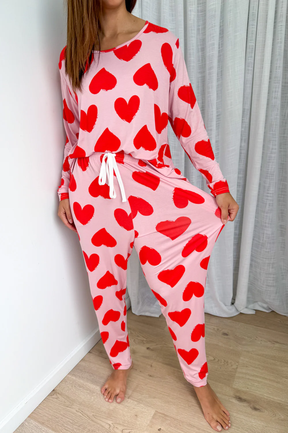 The Comfiest PJs Long Sleeved Tee & Pants Set - Red Hearts - Image 4
