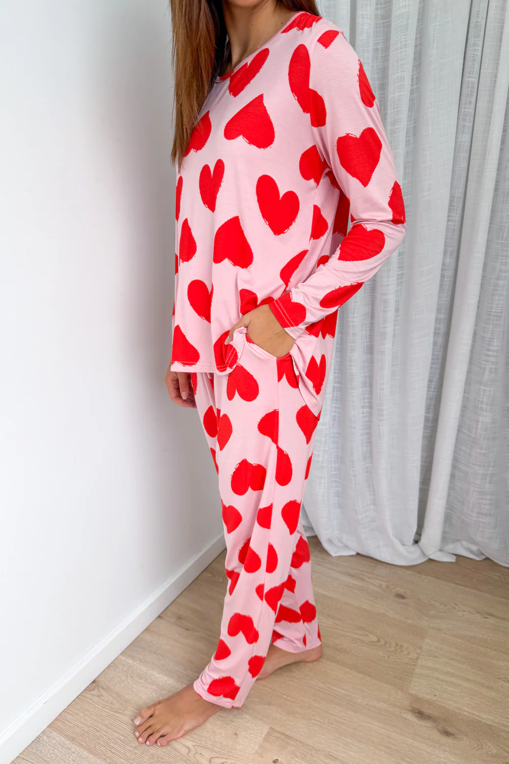 The Comfiest PJs Long Sleeved Tee & Pants Set - Red Hearts - Image 5